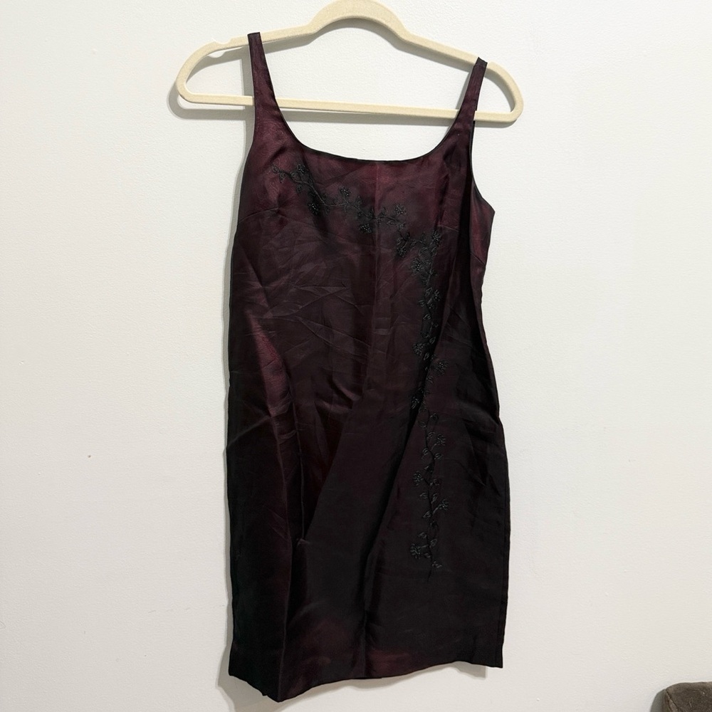 Vintage Y2K Loft 100% Silk Beaded Black and Red Mini Dress Size 2